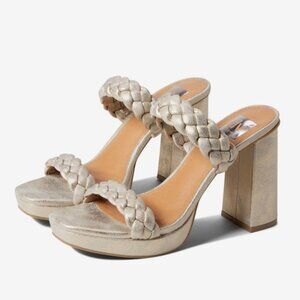 Dolce Vita Presley Gold Braided Double Strap Platform Heeled Mule Sandals